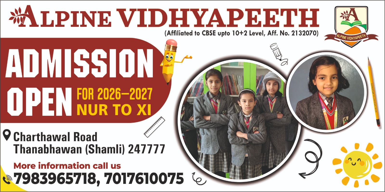 Happy school students studying together at Alpine Vidhyapeeth CBSE school in Shamli, Uttar Pradesh